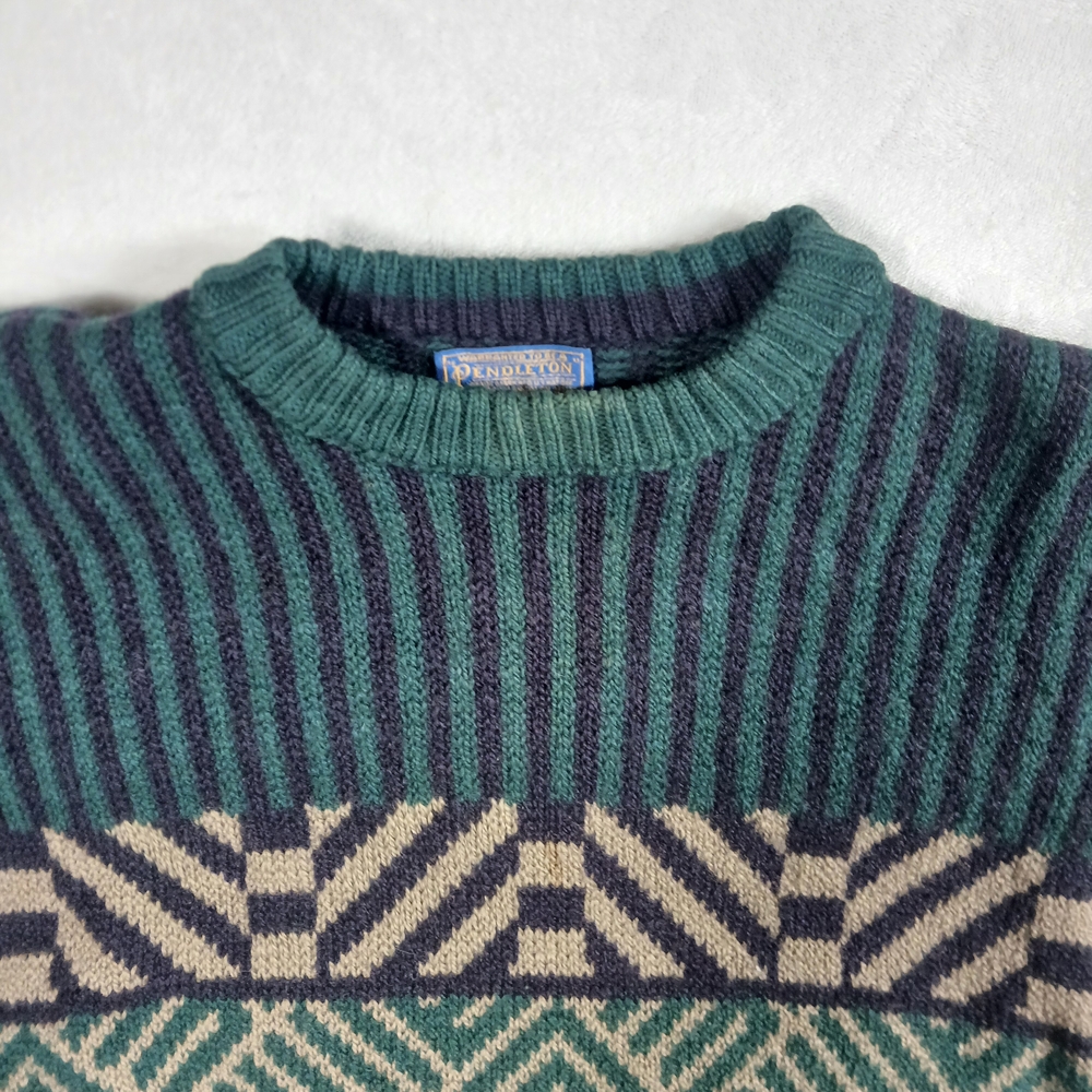 Vintage Pendleton Geometric Patterned Green and B… - image 3